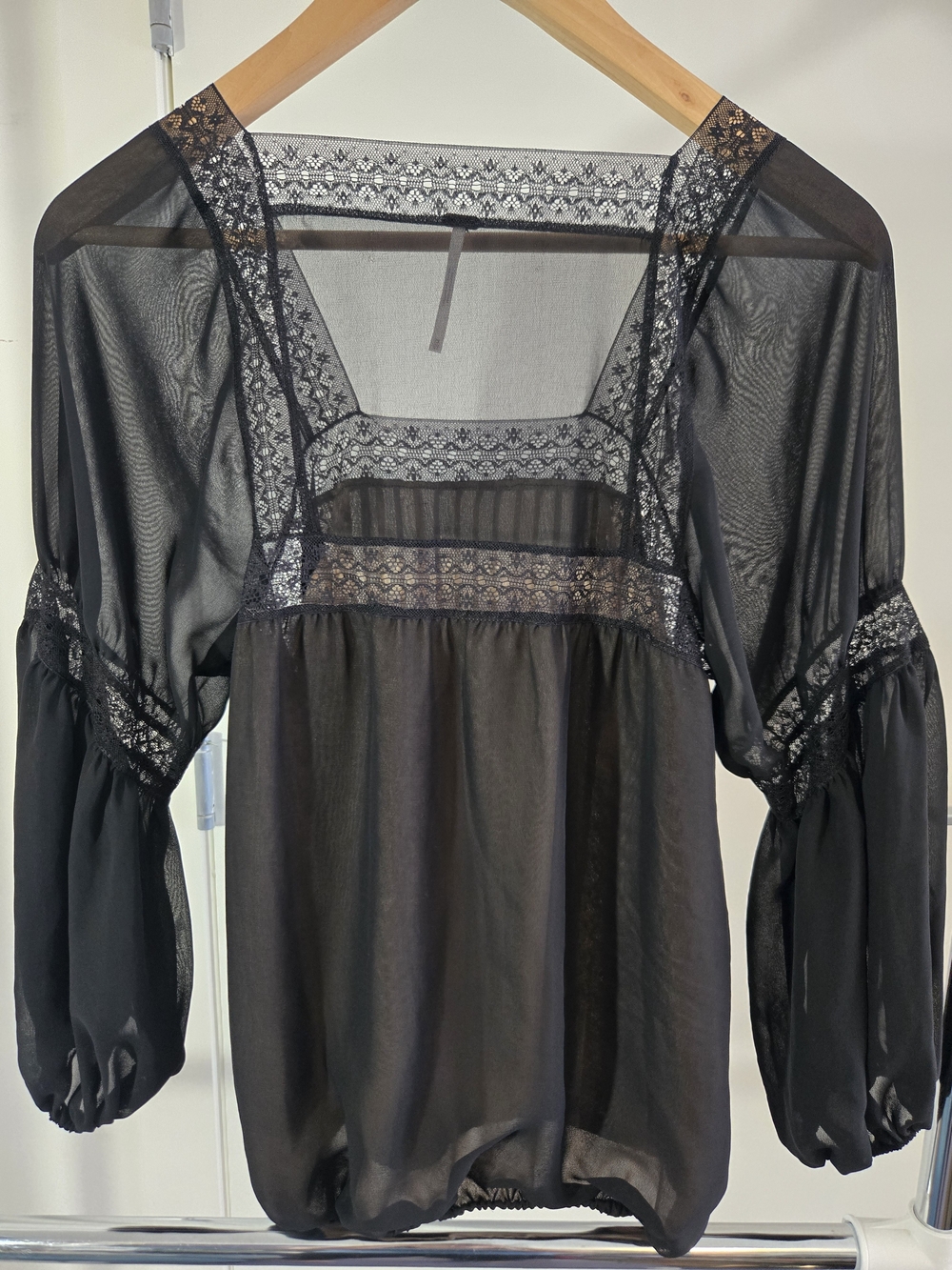 Free People Black Sheer Lace Boho Blouse